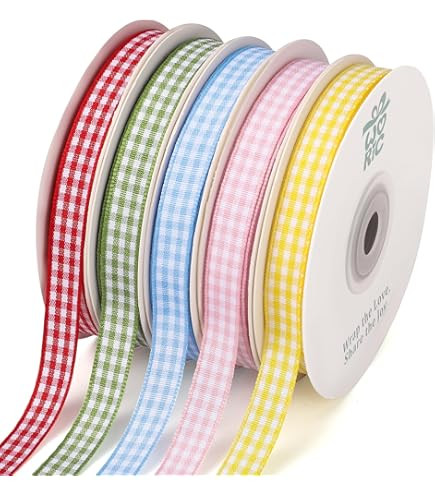 Gingham Ribbon 6 Rolls 60 Yards Spring Plaid Ribbon for Gift Crafts | Amazon (US)