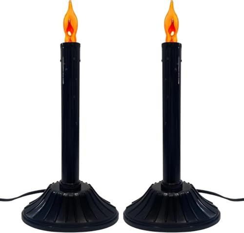 2 Pack Halloween Electric Window Candles, Black Halloween Decorations Candle Lights with 4 C18 Orange Flicker Flame Bulbs, Plug in Electric Candles Flickering for Window Table Home Centerpiece Holiday | Amazon (US)