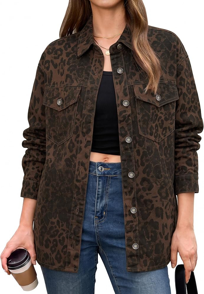luvamia Leopard Jean Jacket Women Cheetah Print Button Down Denim Jacket | Amazon (US)