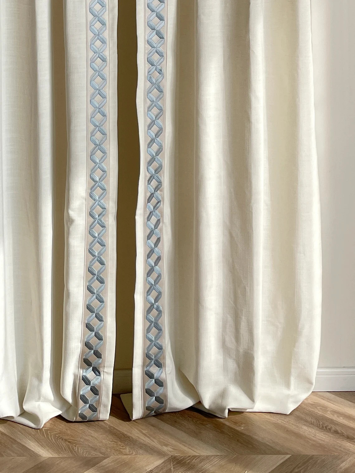 White Cotton Linen Curtain Panels With Trims, Beautiful Custom Curtains And Drapes, Available In ... | Etsy (US)