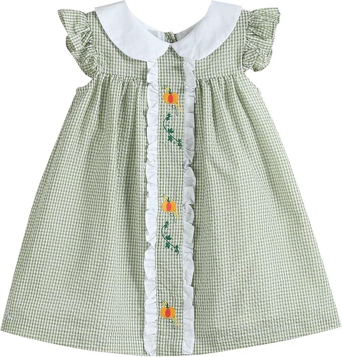 Lil cactus Green Gingham Pumpkin Peter Pan Collar Dress | Amazon (US)