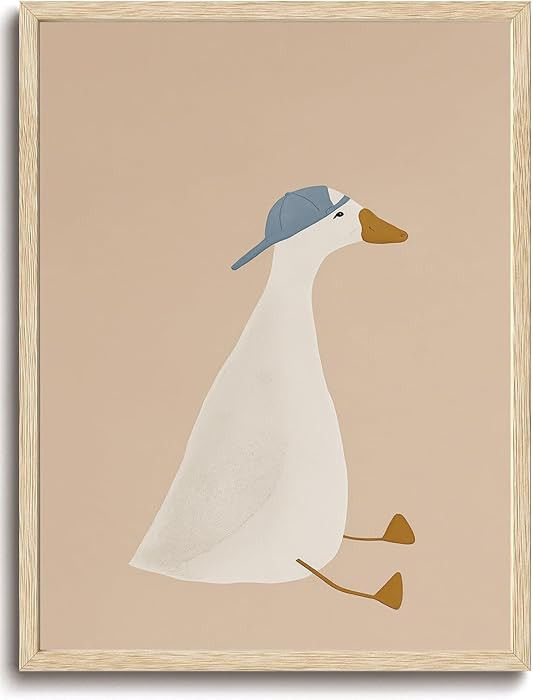 KISSFOX OAK Wood Framed Wall Art Cool Goose with Baseball Hat Wall Decor Animal Canvas Art Cute P... | Amazon (US)
