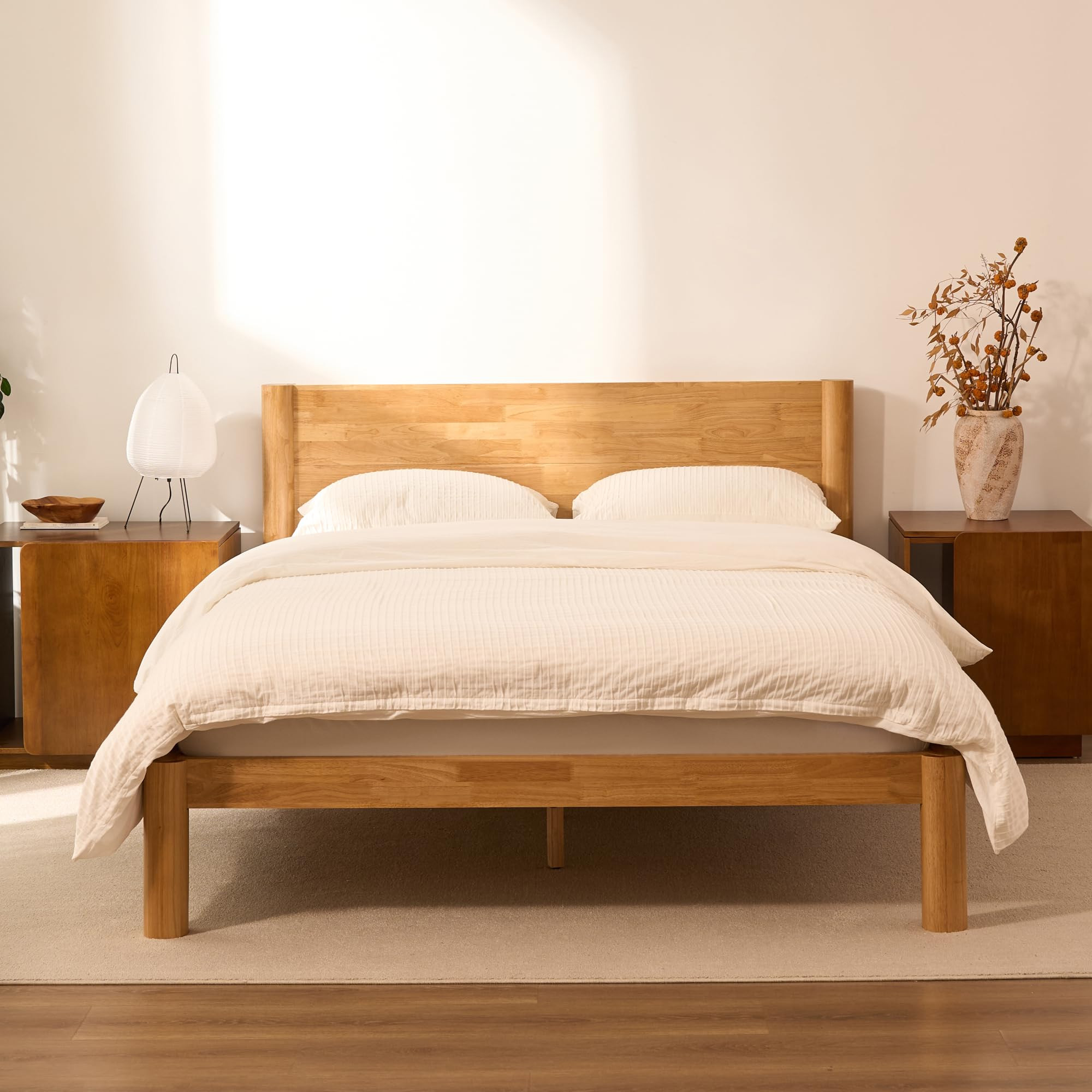 FLEXISPOT Hako Japanese Joinery Bed Frame, Solid Rubberwood Queen Platform Bed with Storage Headb... | Amazon (US)