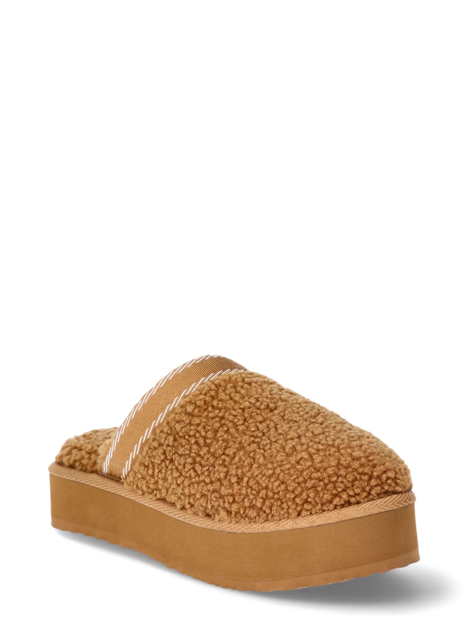 Joyspun Women’s Teddy Fleece Platform Clog Slippers | Walmart (US)