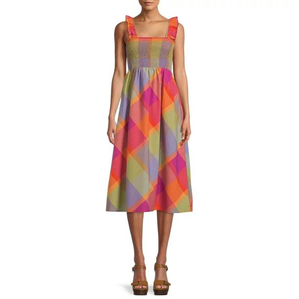 Time and Tru Women's Smocked Midi Dress | Walmart (US)