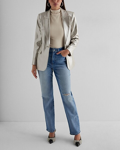 Metallic One Button Blazer | Express