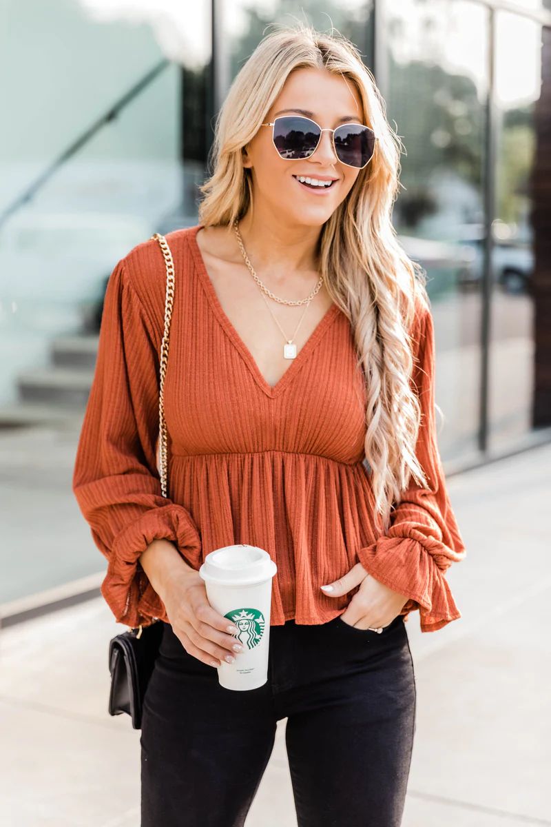 It's All Because Of You Rust Blouse | The Pink Lily Boutique