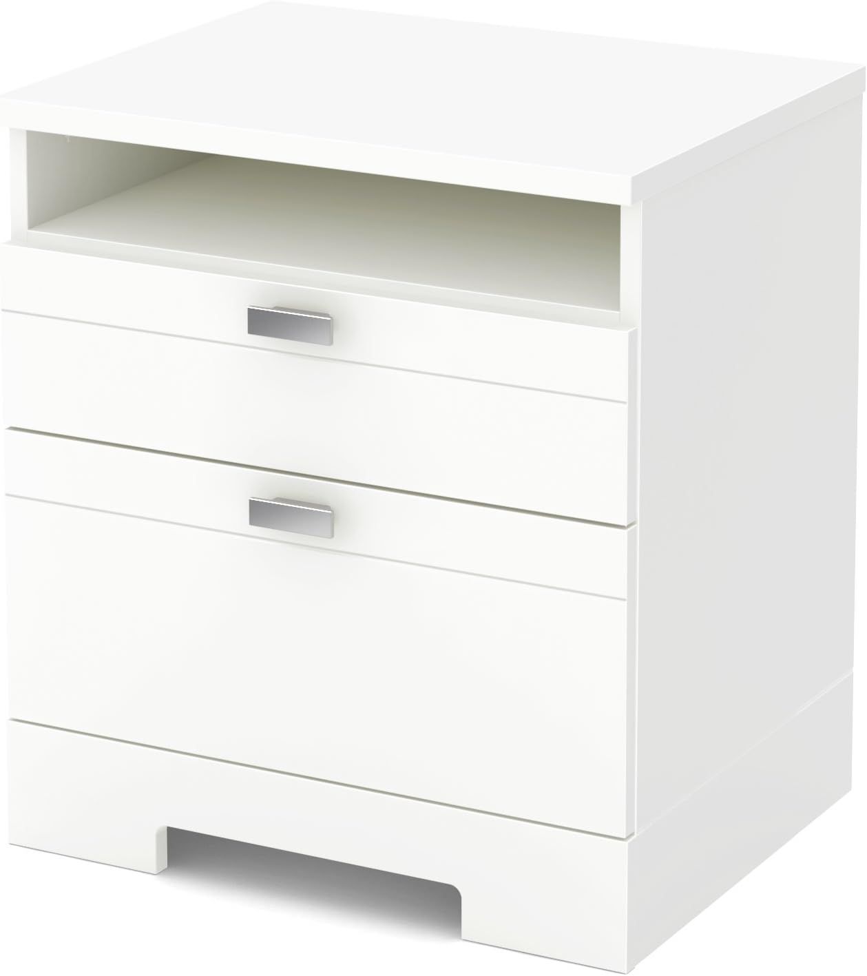 South Shore Reevo 2-Drawer Nightstand, Pure White with Matte Nickel Handles | Amazon (US)