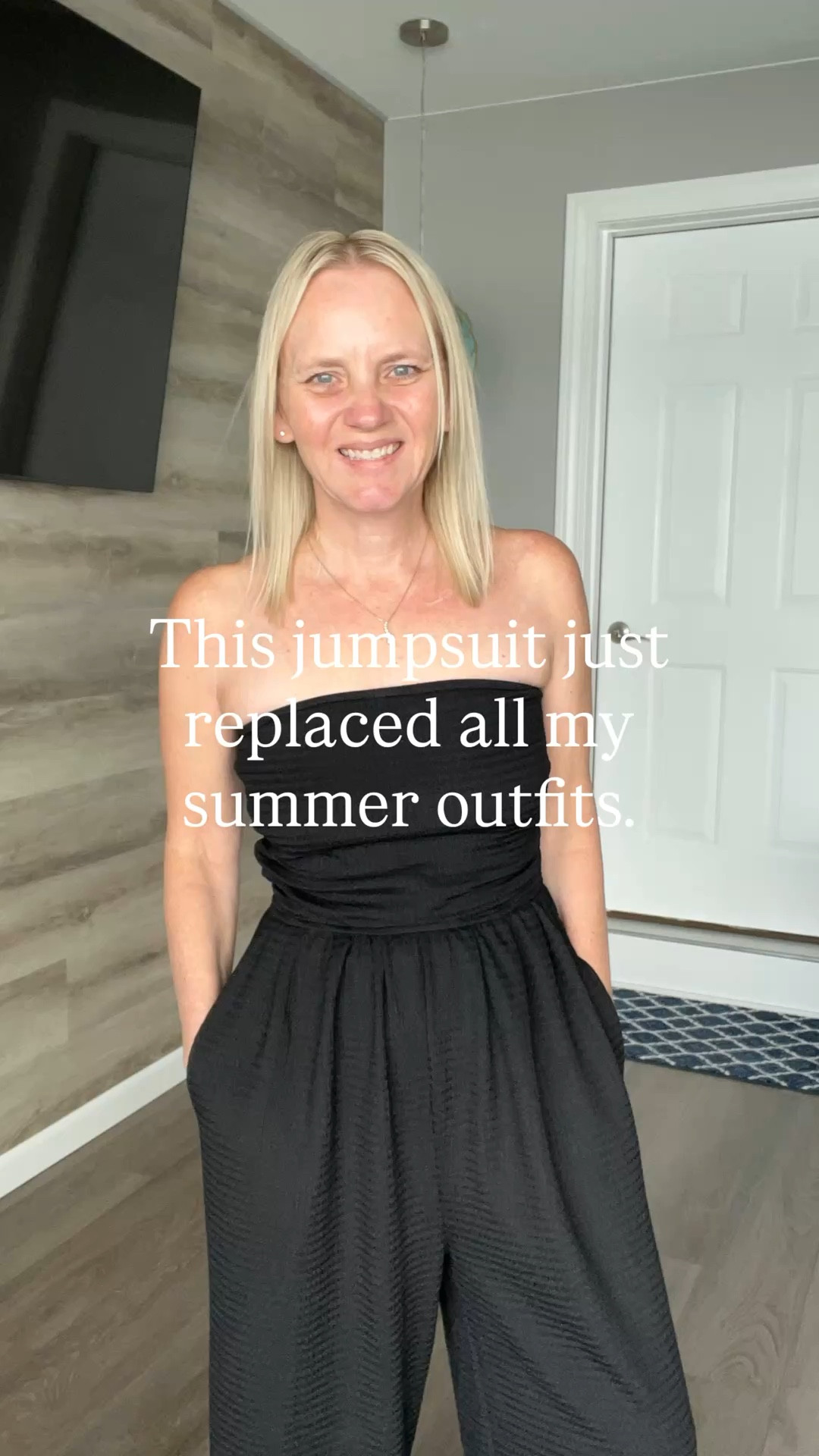 Soft, stretchy, and made to move with you 🖤

This strapless jumpsuit features a flattering smocked top, high elastic waist, and flowy wide-leg fit that gives that effortless, elongated look.

Lightweight with a subtle textured fabric to keep you cool, plus hidden pockets (yes please 🙌). 

Dress it up with wedges or keep it casual with sandals — it works for beach days, dinners, weddings, and everything in between.

One piece. Endless looks.

Comment JUMPSUIT and I’ll send you the link 💌

Or shop it now in my storefront before it sells out!

I’m wearing a size small. 

#amazonfashionfinds #summerjumpsuit #effortlessstyle #vacationoutfits #onepieceoutfit

#LTKootd #LTKOver40 #LTKPetite