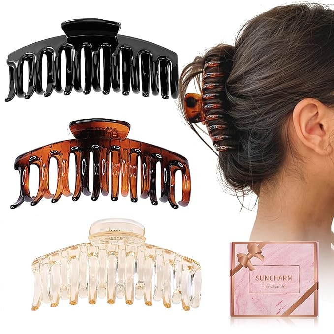 Hair Claw Clips for Thick Hair - 3pcs 4.3’’ ABS Nonslip Jumbo Hair Clips Strong Hold Hair Jaw... | Amazon (US)