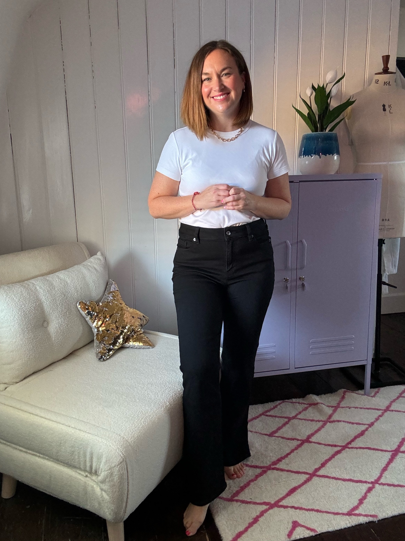 Petite denim bootcut jeans. Petite black flare jeans. Dannii Minogue for QVC. 

I wear a size 12.