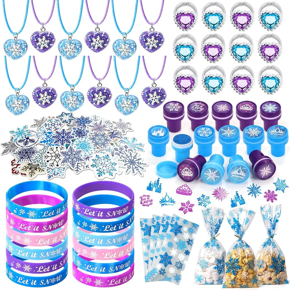 Winrayk 130Pcs Frozen Party Favors Birthday Supplies Bags Necklace Silicone Bracelet Stamper Ring... | Amazon (US)