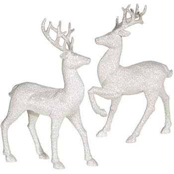 Set of 2 Holiday Reindeer Figures: 12.5 Inches Glitter Reindeer Decor by RAZ Imports (Silver) | Amazon (US)
