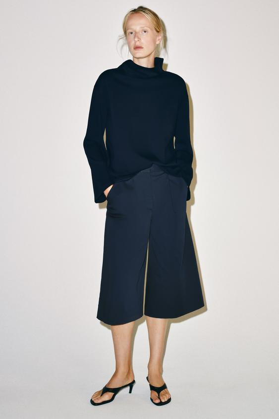 Zara - Zw Collection Pleated Bermuda Shorts - Navy Blue - S - Woman | Zara Canada