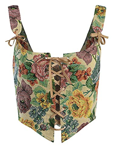 Dreay Plus Size Corset Vintage Floral Corset Tops for Women Plus Size Embroidery Tight Fit Drawstring Waist Stylish Tank Top 21216-Cream-4X | Amazon (US)