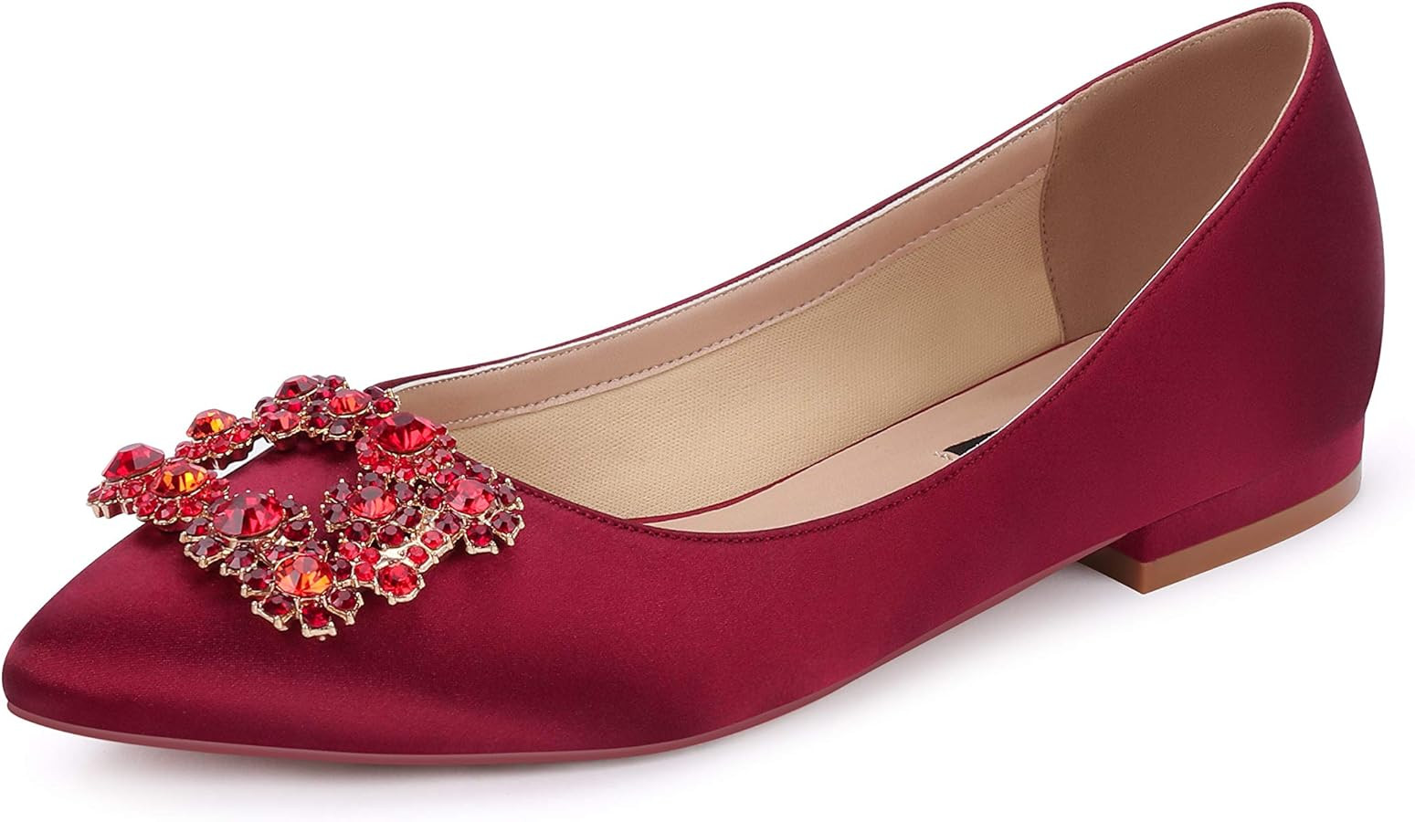 ERIJUNOR Women Comfort Flat Rhinestone Satin Wedding Shoes Pointy Toe Slip On Prom Evening Party ... | Amazon (US)