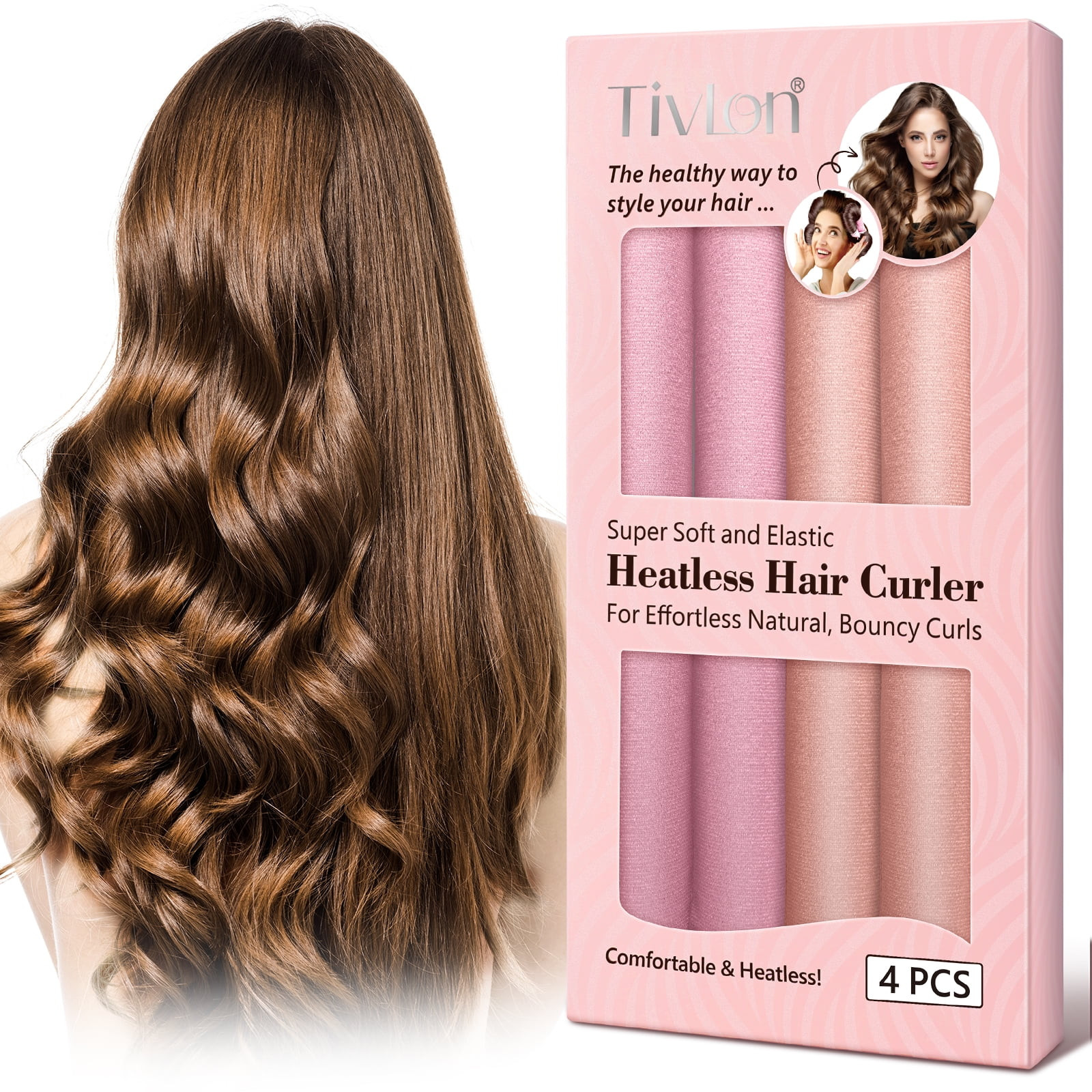 Tivlon Velvet Fabric Heatless Curling Set-Flexi Rods with Hook-Heatless Curling Rod Headband for ... | Walmart (US)