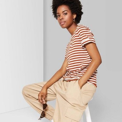 Women's Striped Short Sleeve Crewneck Relaxed T-Shirt - Wild Fable™ Bronze/Almond | Target