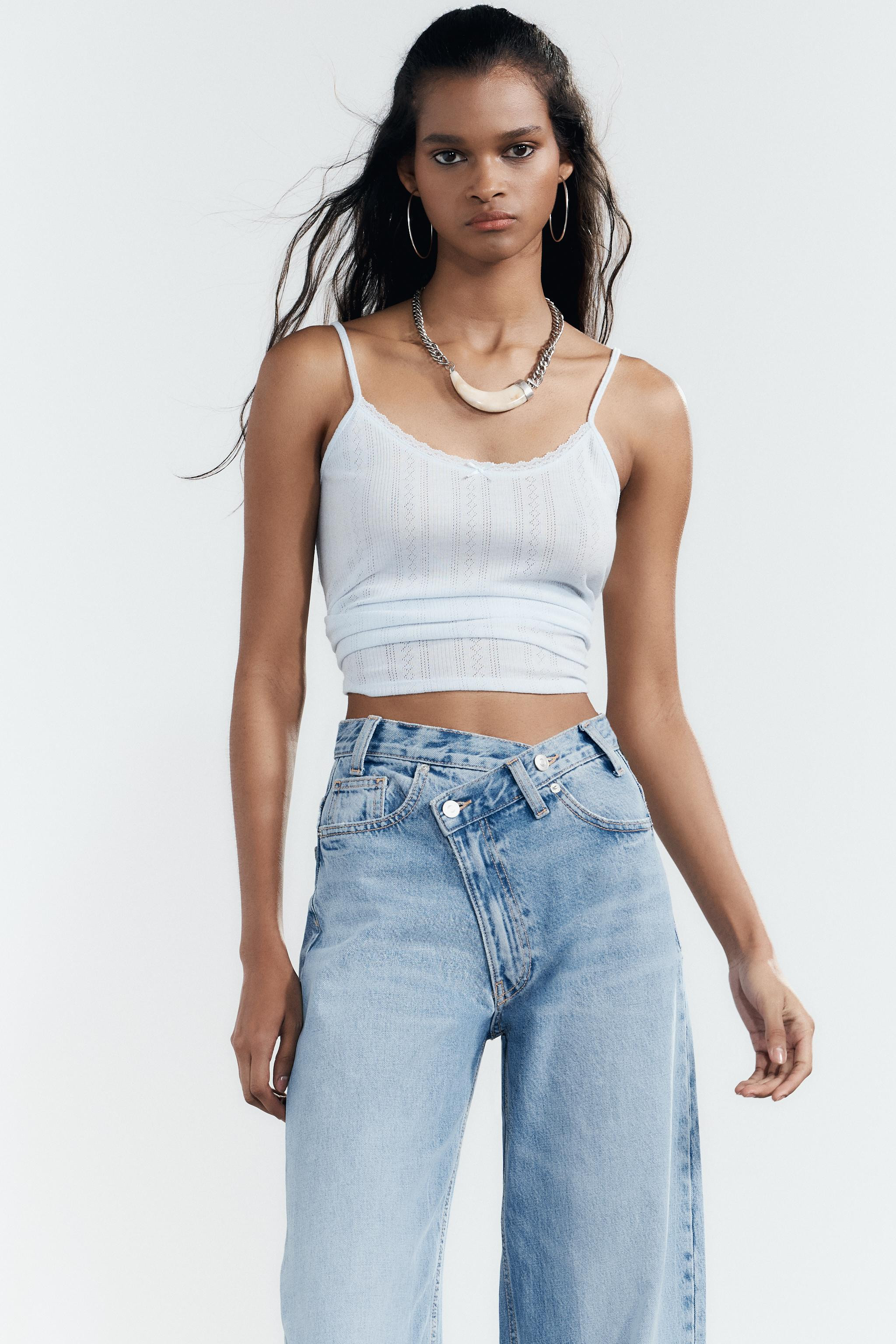 HIGH-WAIST TRF WIDE-LEG CROSSOVER WAIST JEANS | Zara UK