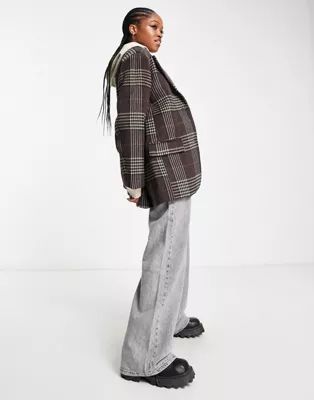Weekday Luciana wool mix blazer coat in brown plaid | ASOS (Global)