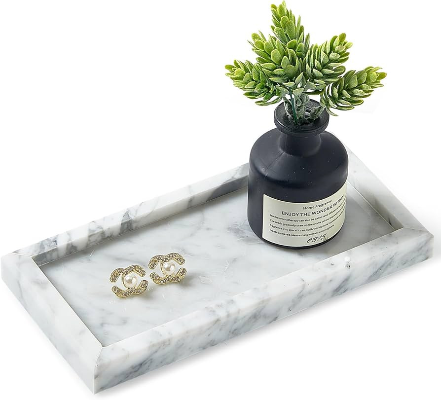 Natural Small Marble Vanity Tray, Luxury Stone Organizer for Bathroom & Kitchen | Holds Soap Disp... | Amazon (US)