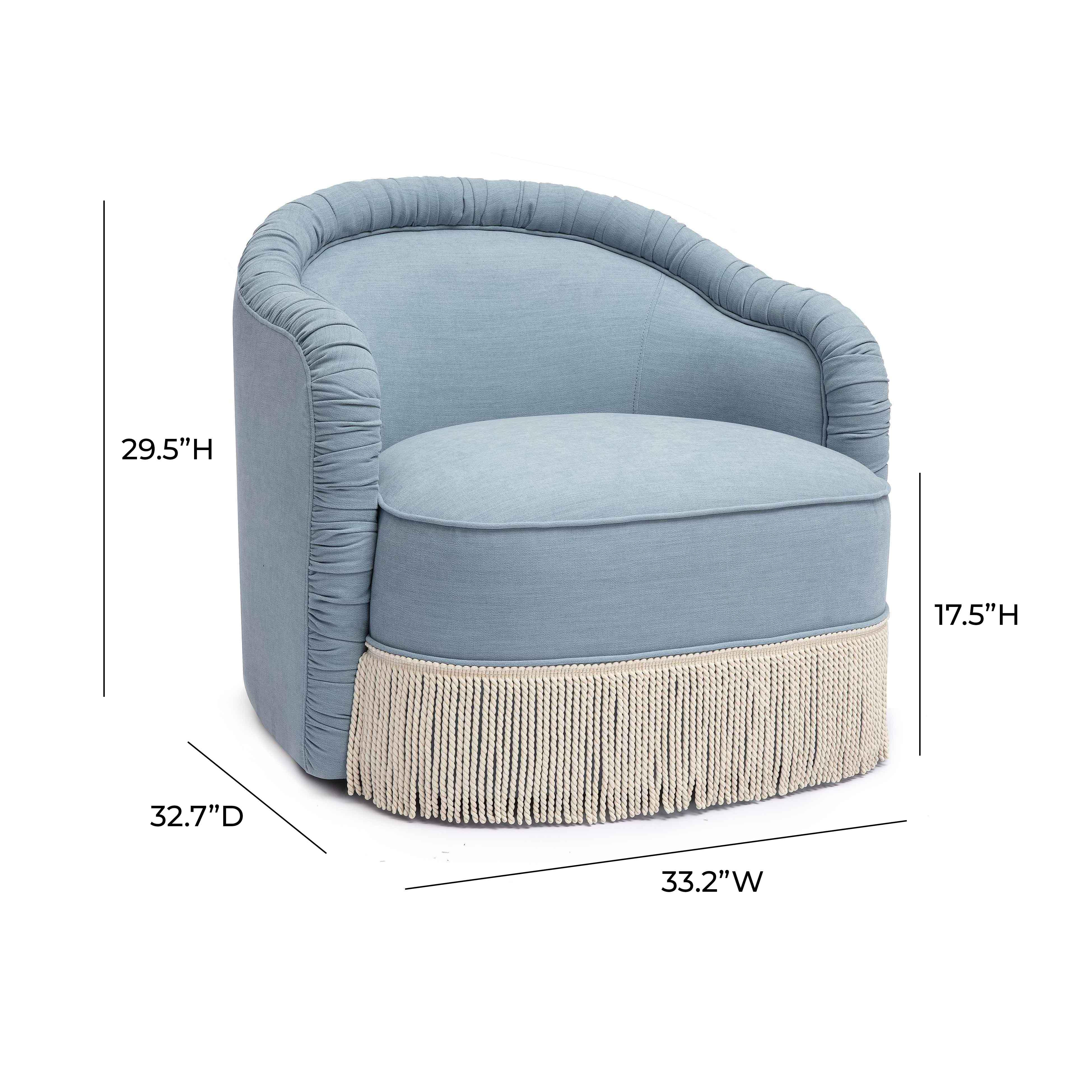 Pamela Faded Blue Upcycled Performance Fabric Tasseled Lounge Accent C | TOV Furniture