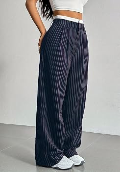 LKOUS Women's Wide Leg Pinstripe High Waisted Wrinkle Resistant Dress Pants | Amazon (US)