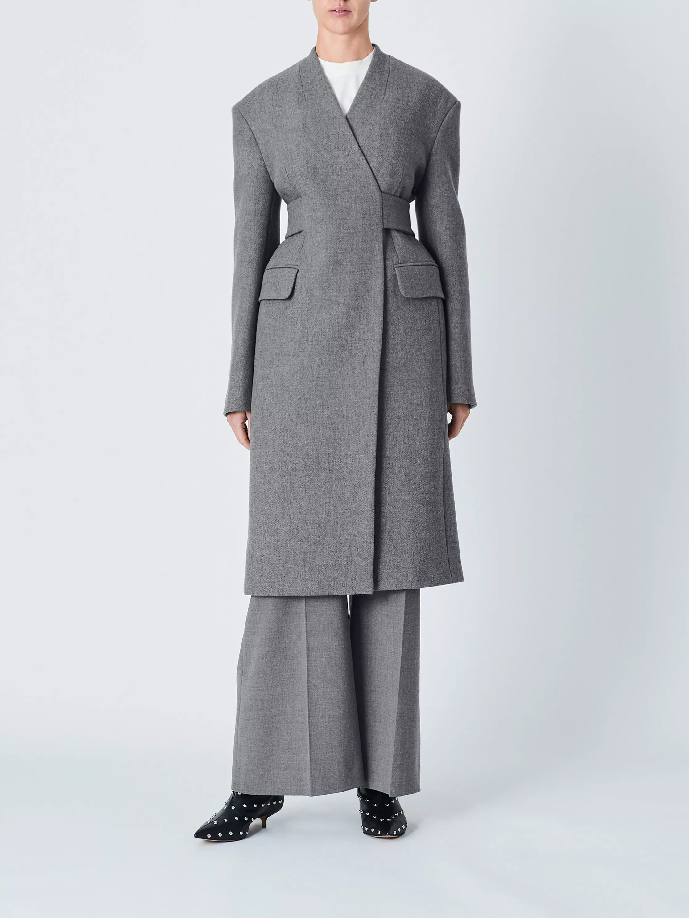 John Lewis x A.W.A.K.E. MODE Belted Coat, Grey | John Lewis (UK)