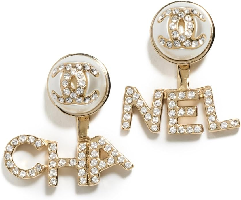 Chanel Women's Pre-Loved Gold Logo Dangle Earrings, Gold, One Size | Amazon (US)