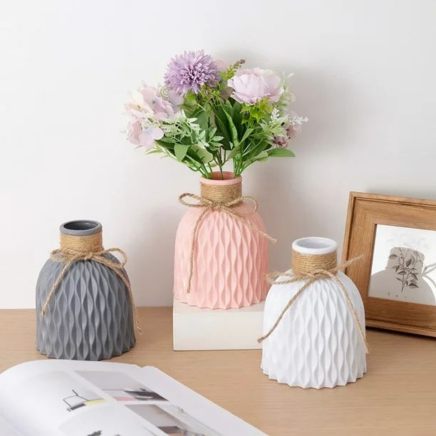 SPRING PARK Ceramic Vase for Desktop Decor,Plastic Faux Ceramics Striped Decorative Vase, Floral,... | Walmart (US)