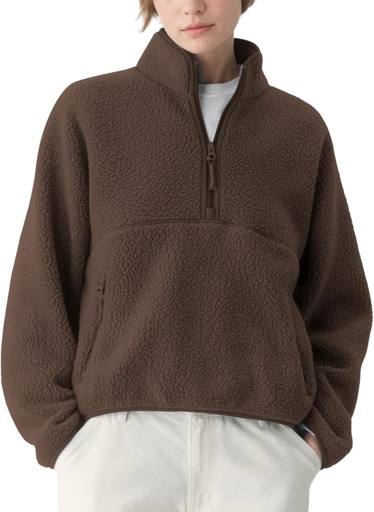 Womens Quarter Zip Sweatshirts Fleece Pullover Warm Sherpa Jacket | Amazon (US)