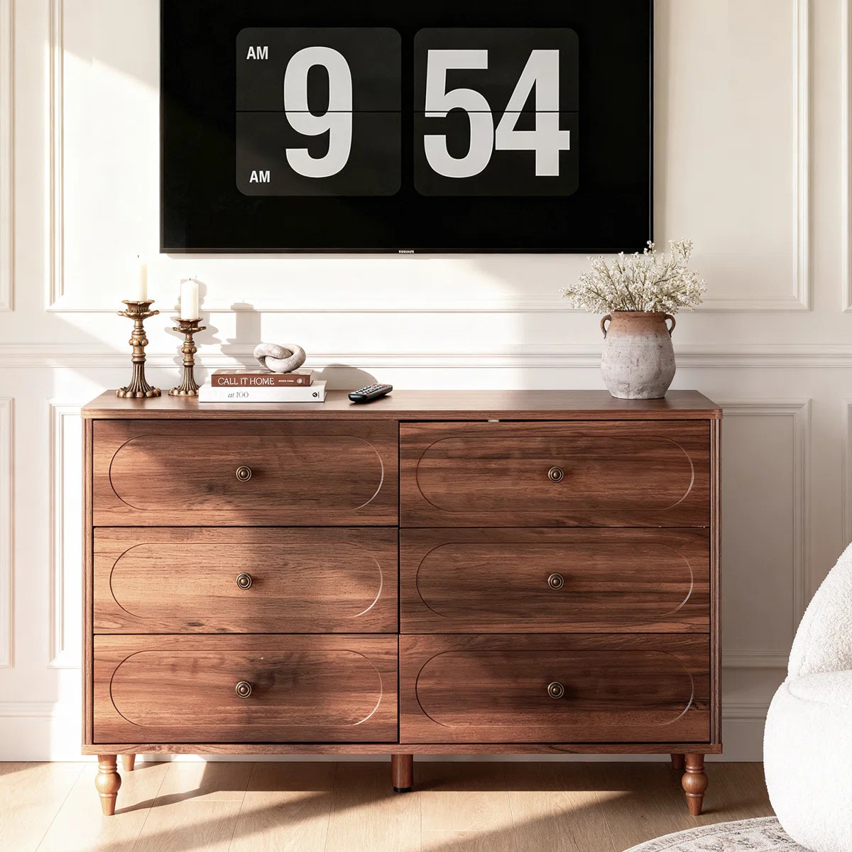 6 Drawer Dresser For Bedroom, 47" Wide Mid-Century Chest Of Drawers With Solid Wood Legs, Dark Wa... | Wayfair North America