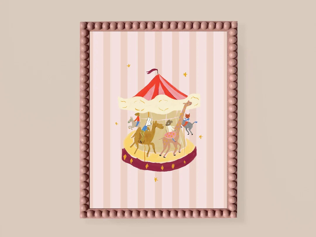 Carousel Nursery Girl Art Digital Art | Bemelman Character Inspired Retro Carousel Wall Art  | Fu... | Etsy (US)
