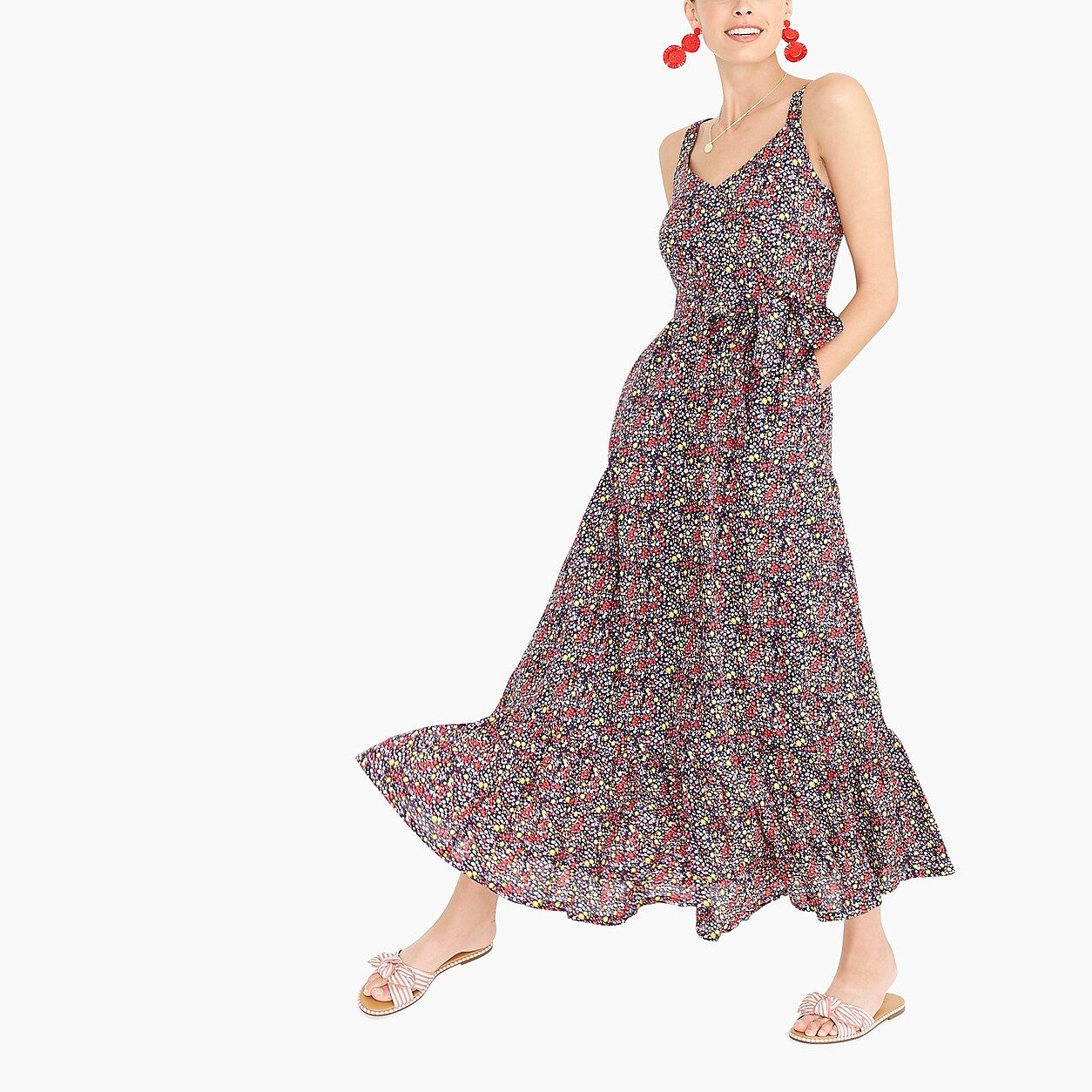 Printed tiered maxi dress in linen-cotton | J.Crew Factory