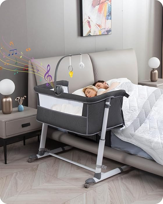 Yacul Baby Bassinet, Bedside Crib Sleeper with Wheels and Music Box, Breathable Mesh Height Adjus... | Amazon (US)