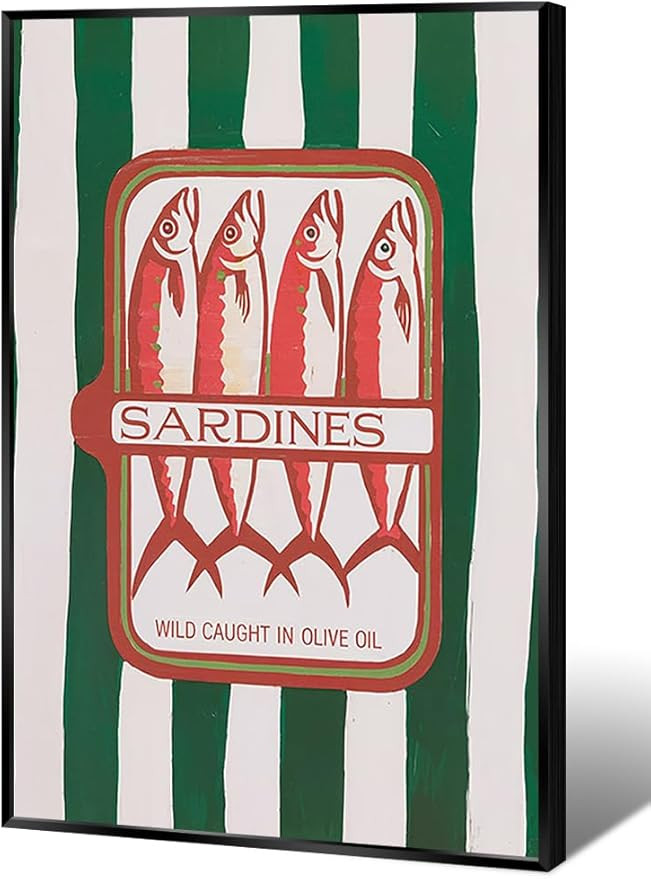Funny Food Posters Green Stripey Sardine Wall Art Vintage Fish Decor Unique Christmas Canvas Prin... | Amazon (US)