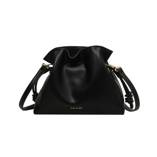Women's Cloud Drawstring Bucket Bag, Fashionable Minimalist Handbags Versatile PU Leather Crossbody Shoulder Hobo Purse (Black) | Amazon (US)