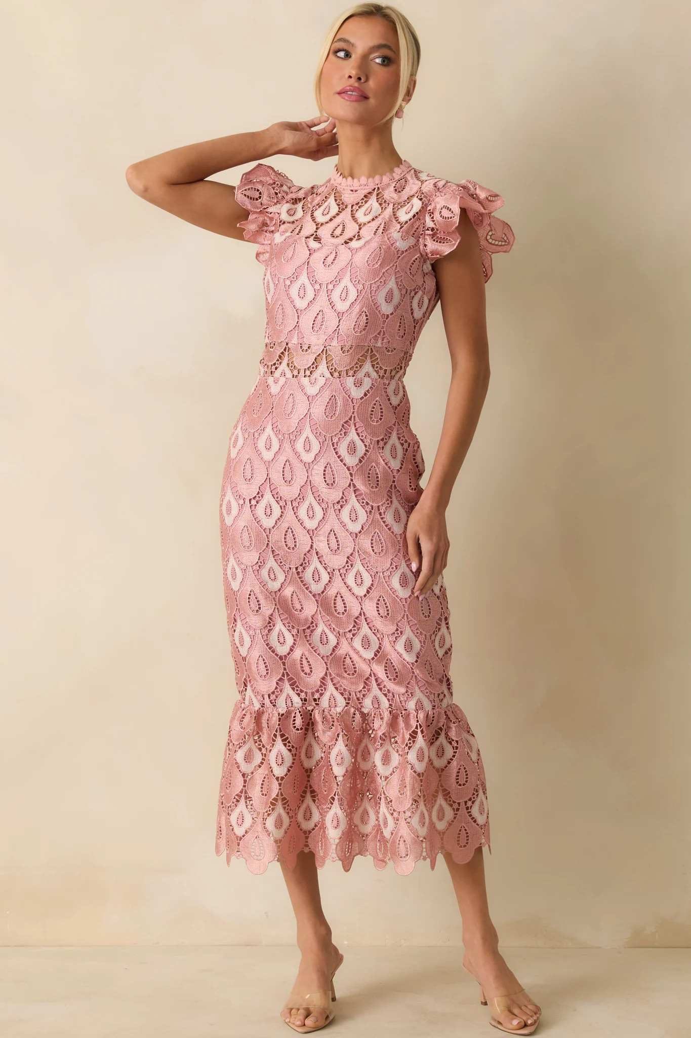 Laced In Compliments Soft Pink Lace Short Sleeve Maxi Dress | Red Dress