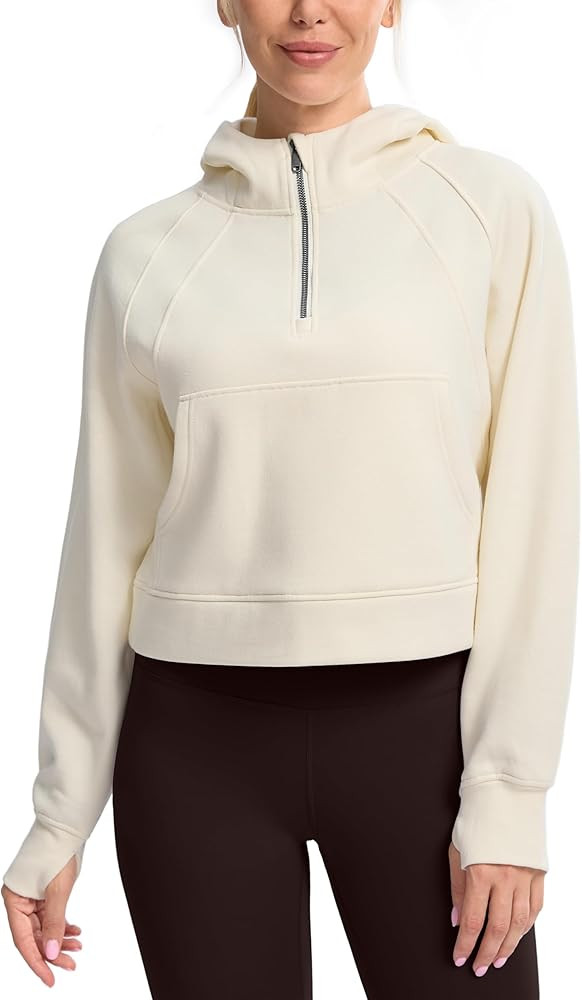 SANTINY Women's Fleece Cropped Hoodies Half Zip Lined Pullover Sweatshirt Athletic Workout Hoodie... | Amazon (US)