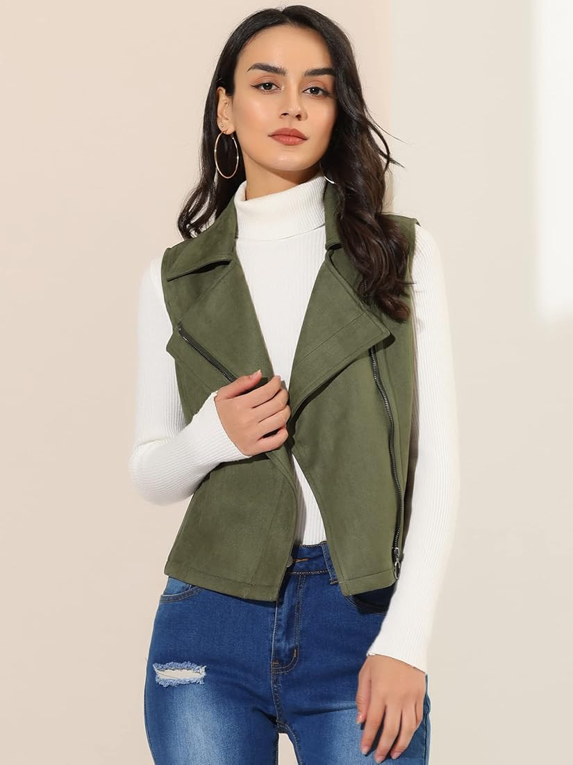 Women's Faux Suede Vest Casual Sleeveless Biker Jacket | Amazon (US)