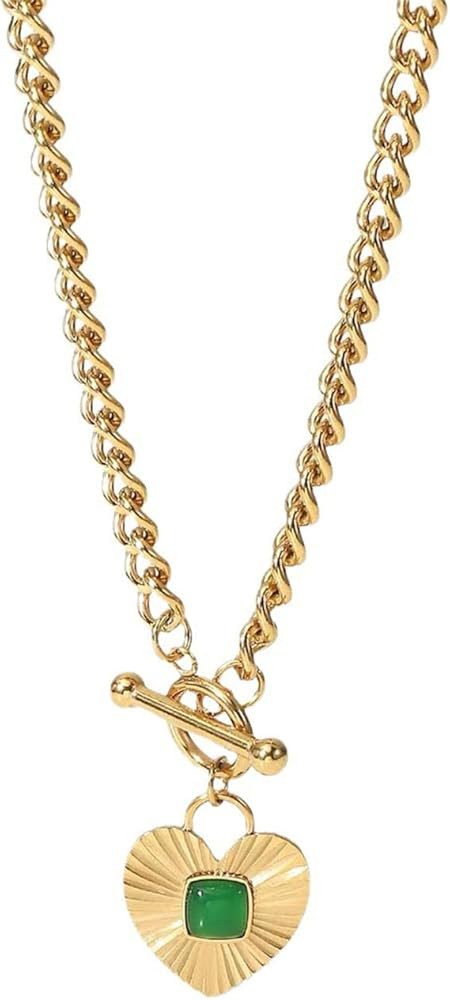 Amazon.com: Gold Heart Necklace for Women Striped Heart Necklace Chunky Love Heart Pendant Neckla... | Amazon (US)