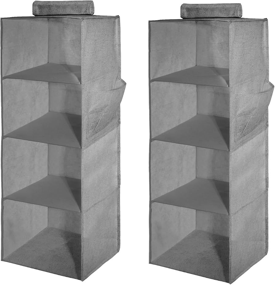2 Packs Hanging Closet Organizer 4-Shelf Hanging Shelves Collapsible Hanging Storage Shelf for Be... | Amazon (US)