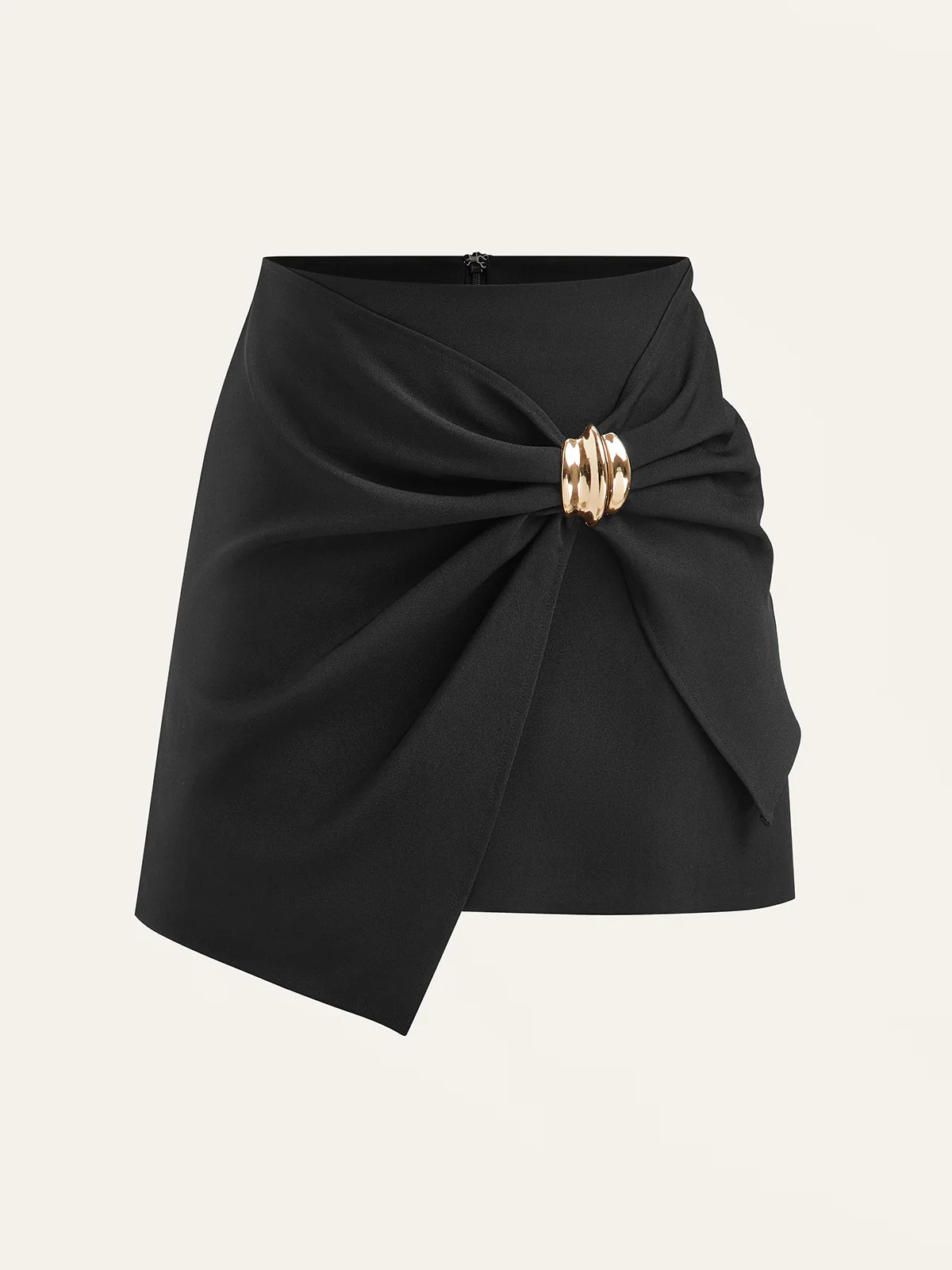 Asymmetric Ruched Wrap Mini Skirt with Metal Buckle | Commense