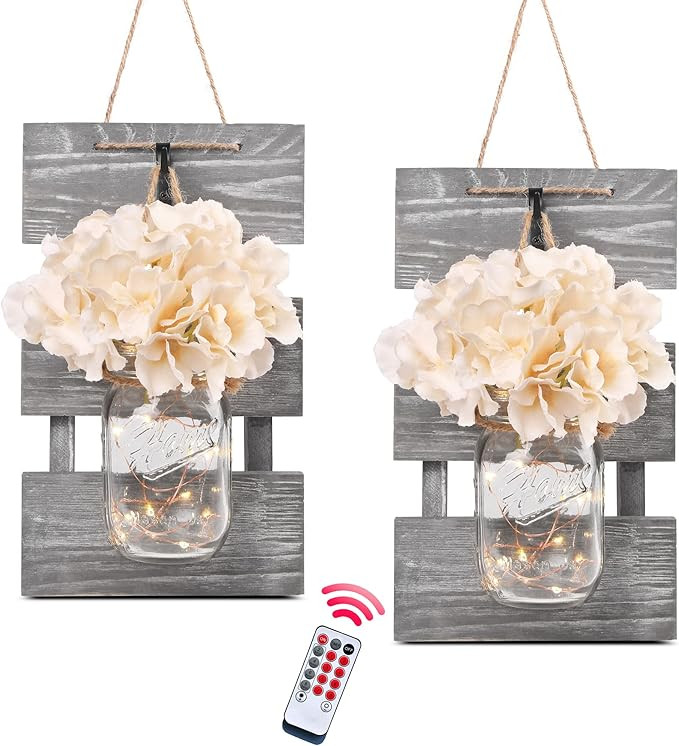 Besuerte Rustic Lighted Mason Jars for Farmhouse,Home Decor,Living Room, Bathroom, Hanging Vintag... | Amazon (US)