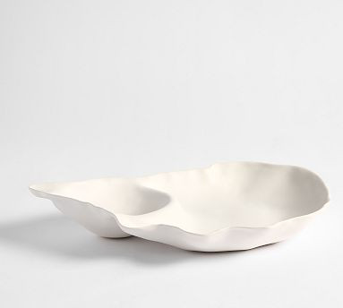 Oyster Stoneware Chip &amp; Dip Server | Pottery Barn (US)