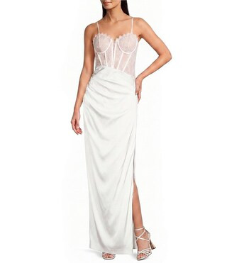Adrianna Evening by Adrianna Papell Satin And Lace Bustier Bodice Sleeveless Sheath Long Dress | Dillard's