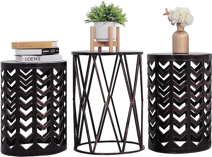Y&M Nesting Side Table, Set of 3 Stacking Coffee Table for Living Room, Indoor End Tables, Outdoo... | Amazon (US)