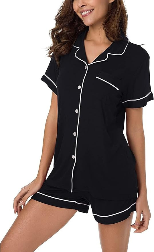 Yoolfine Womens Pajama Sets Short Sleeve Sleepwear Soft Button Down Nightwear Lounge Pj Set XS-XL | Amazon (US)