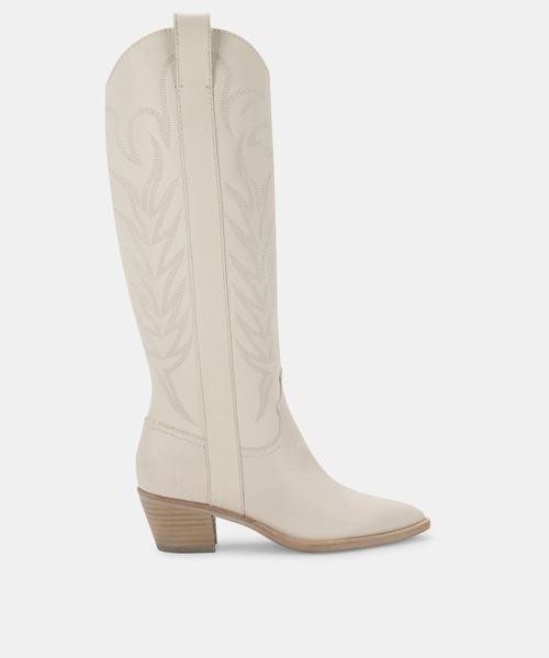 SOLEI BOOTS WHITE EMBOSSED LEATHER | DolceVita.com