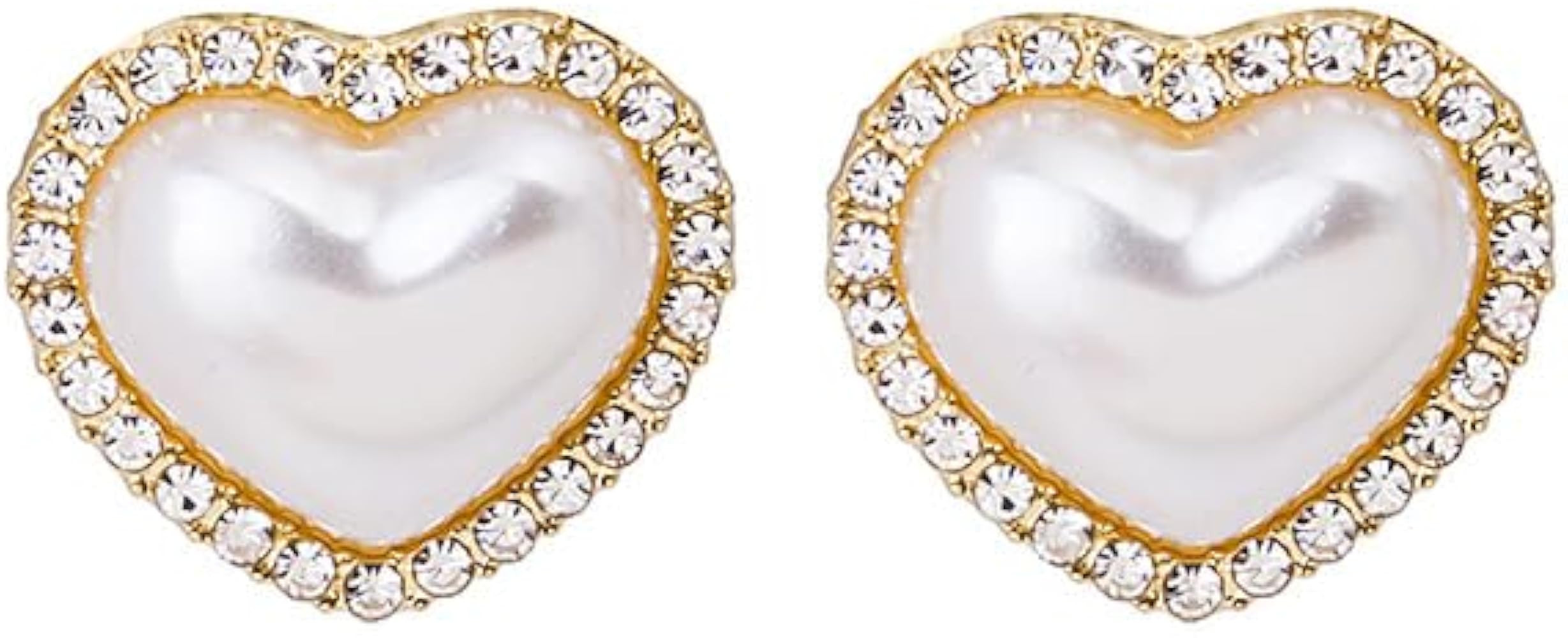 Heart Shaped Pearl Stud Earrings for Women, Gold Tone with Crystal Rhinestone Border, Fashion Jew... | Amazon (US)